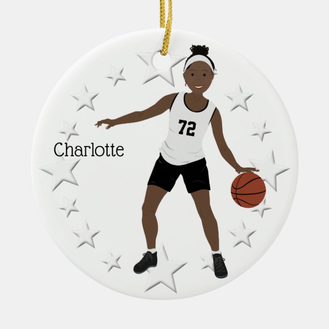 Basketball Girl Black and White Ceramic Ornamic Julgransprydnad Keramik (Framsidan)