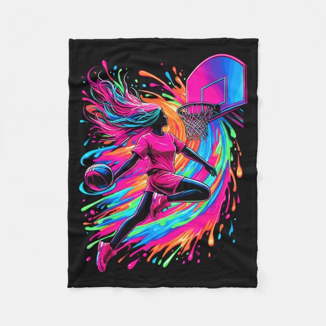 Basketball Girl Colorful  Fleecefilt (Framsidan)