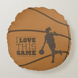 Basketball Girl Game Kärlek Round Dekorativ kudde