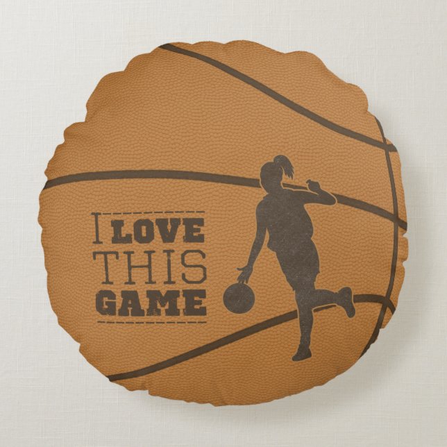 Basketball Girl Game Kärlek Round Dekorativ kudde (Framsidan)