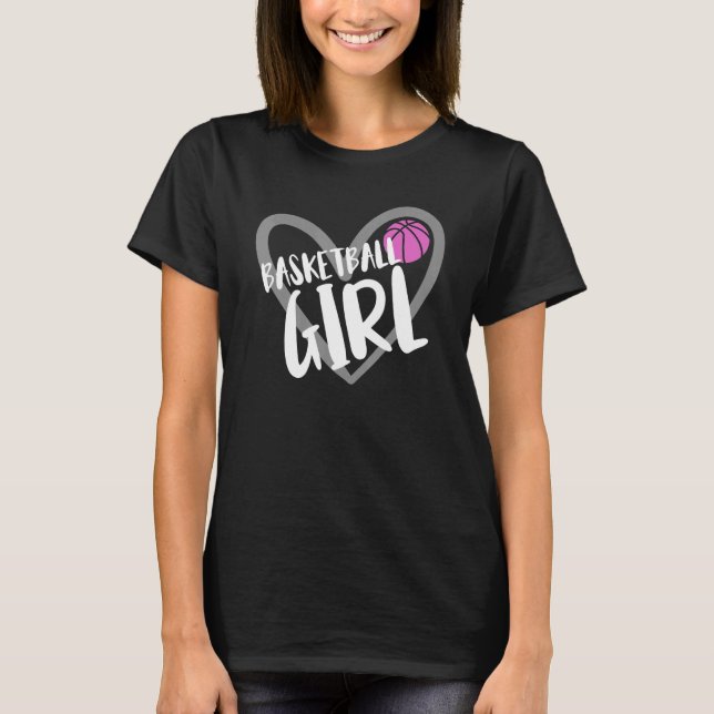 Basketball Girl Heart T Shirt (Framsida)