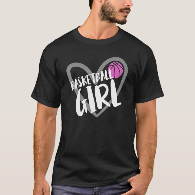 Basketball Girl Heart T Shirt (Framsida)