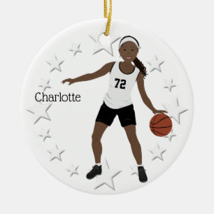 Basketball Girl in Black and White Julgransprydnad Keramik