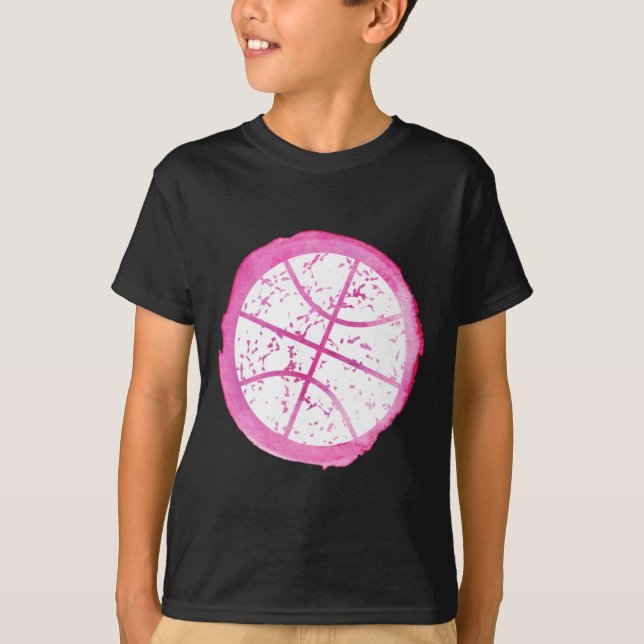 Basketball Girl Rosa Watercolor T Shirt (Framsida)
