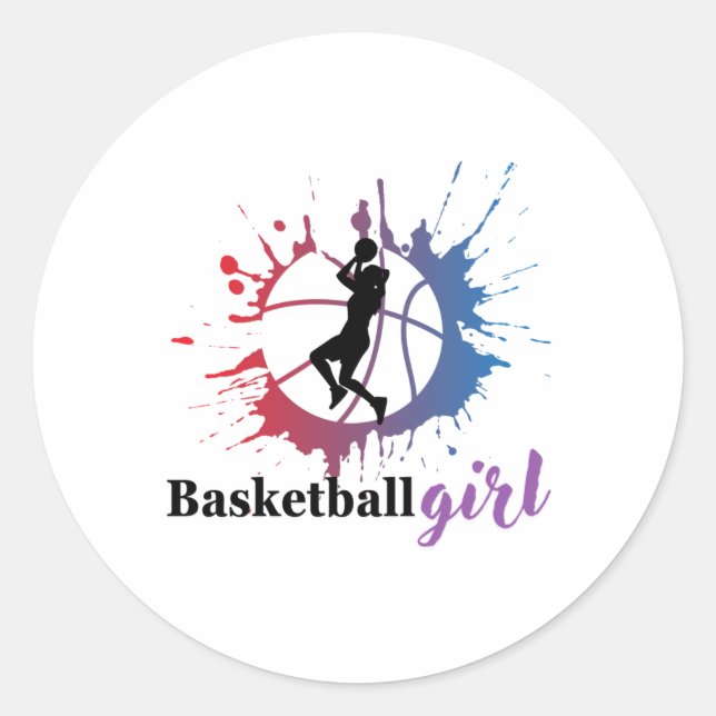 Basketball Girl Runt Klistermärke (Framsida)