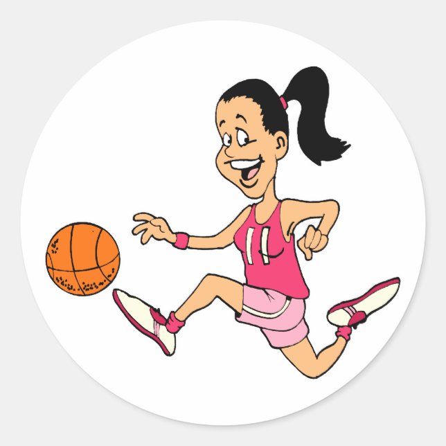 Basketball Girl Runt Klistermärke (Framsida)