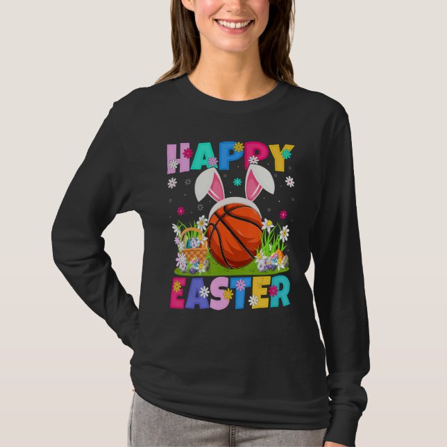 Basketball Glad påsk Bunny Basketball Påsk T Shirt (Framsida)