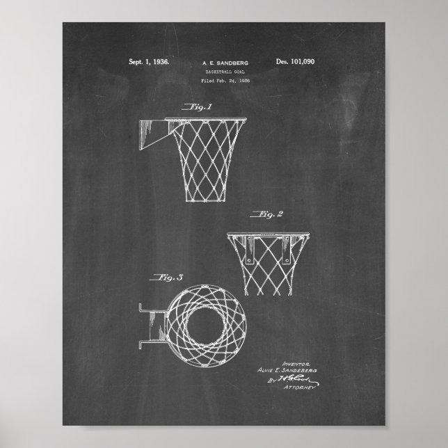 Basketball Goal Patent - Chalkboard Poster (Framsidan)