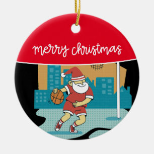 Basketball God jul med Jultomten Julgransprydnad Keramik