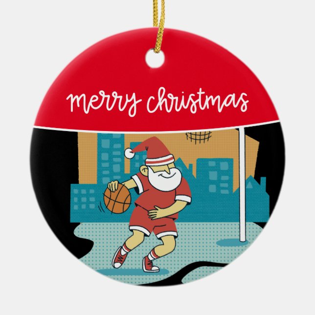 Basketball God jul med Jultomten Julgransprydnad Keramik (Framsidan)