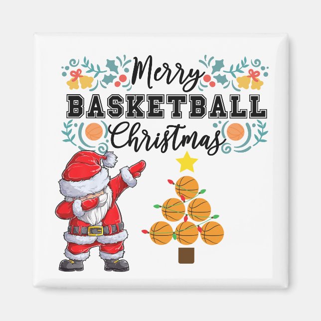 Basketball God jul med Jultomten Magnet (Framsidan)