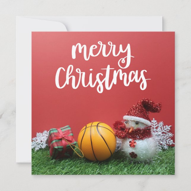 Basketball God jul med Snögubbe Kort (Framsida)