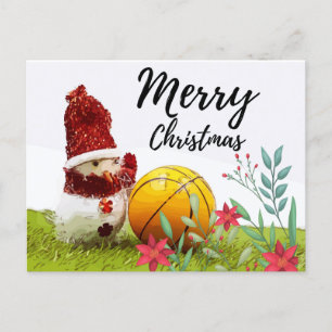 Basketball God jul med Snögubbe på grönt Vykort