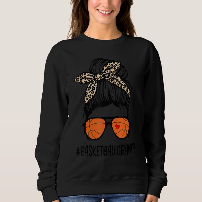 Basketball Granny Life Leopard Messy Bun Mor T Shirt (Framsida)