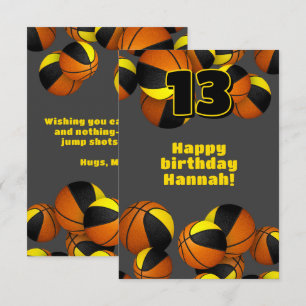 Basketball grattis på födelsedagen svarta guld-lag kort