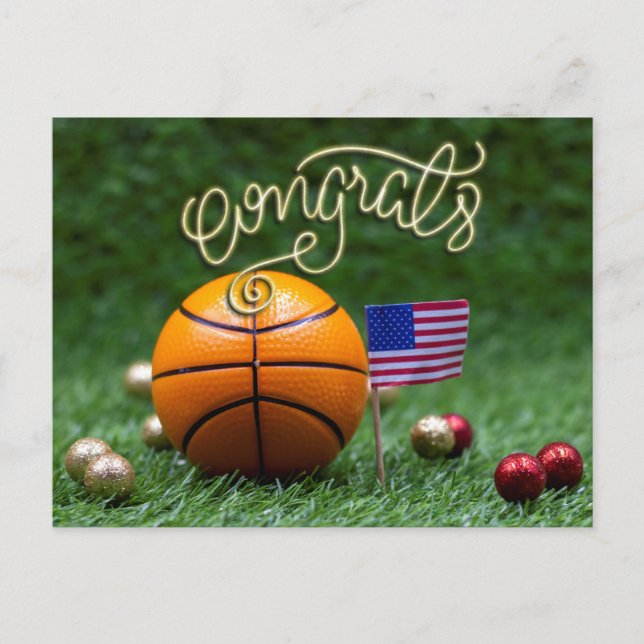Basketball-Grattisar med flagga Amerika Vykort (Framsida)
