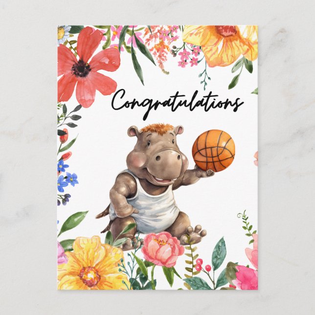 Basketball-Grattisar med Hippo Vykort (Framsida)