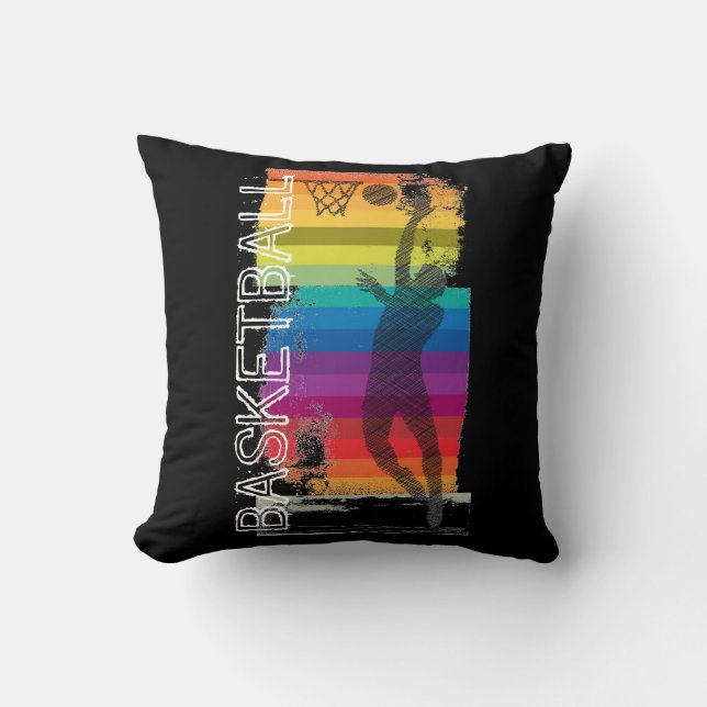Basketball Grunge Rainbow Illustration Black Kudde (Framsida)