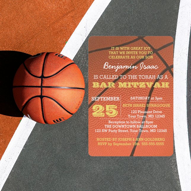 Basketball Guld Pub Mitzvah-inbjudan Inbjudningar (Skapare uppladdad)