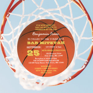 Basketball Guld Round Pub Mitzvah-inbjudan Inbjudningar