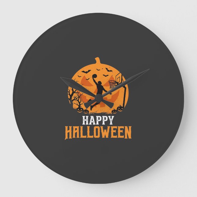 Basketball Halloween Dunk Pumpkin Design_1 Stor Klocka (Framsida)