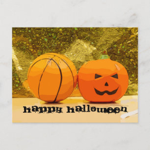 Basketball Halloween med basketboll och pumpa Vykort