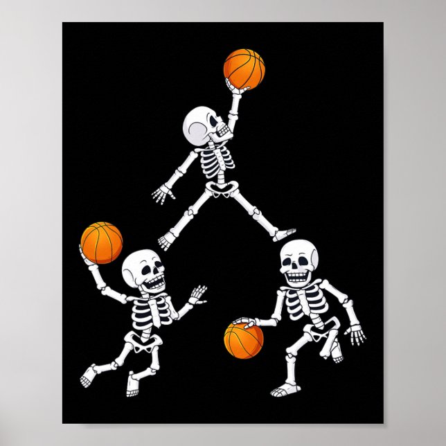 Basketball Halloween Skeleton Dunking Dribble Boys Poster (Framsidan)