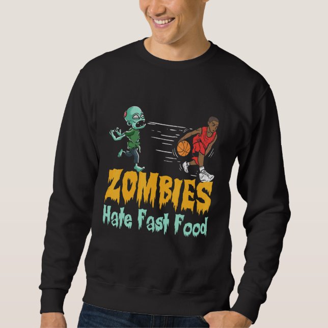 Basketball Halloween-zombies hatar snabbmat Lång Ärmad Tröja (Framsida)