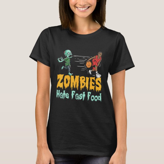 Basketball Halloween-zombies hatar snabbmat T Shirt (Framsida)
