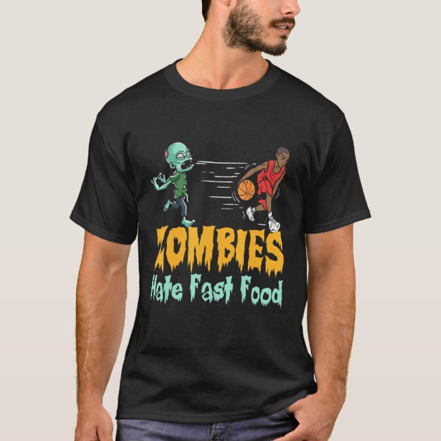 Basketball Halloween-zombies hatar snabbmat T Shirt (Framsida)