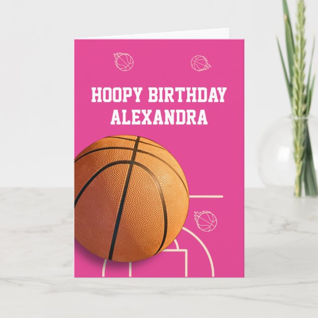 Basketball Happy Birthday Card Sports Funny Pink Kort (Framsida)