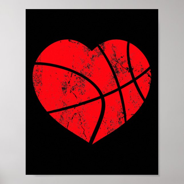 Basketball Heart Kärlek Valentines day Sport Playe Poster (Framsidan)