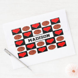 Basketball & Hearts Anpassningsbar Player Namn Rol Rektangulärt Klistermärke