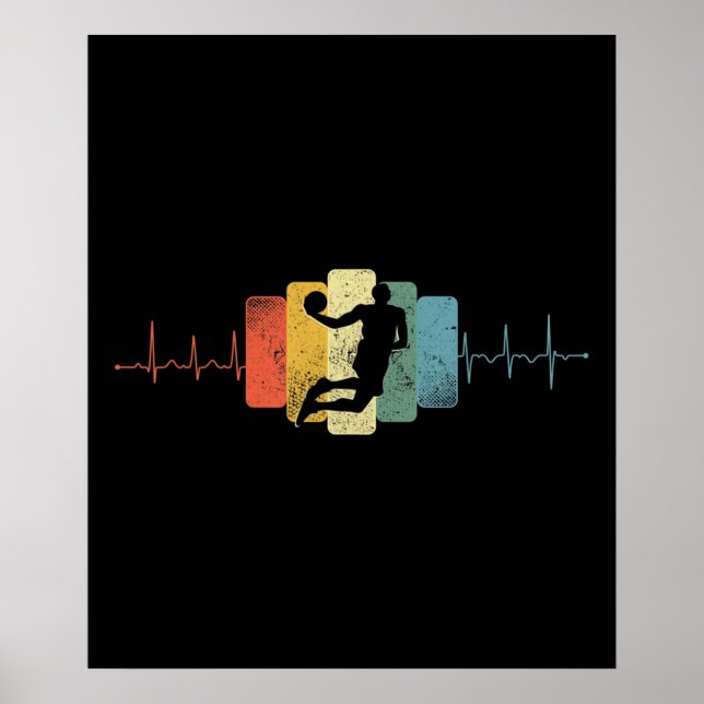 Basketball Heartslag Dunk Lagrar Ekg Poster (Framsidan)