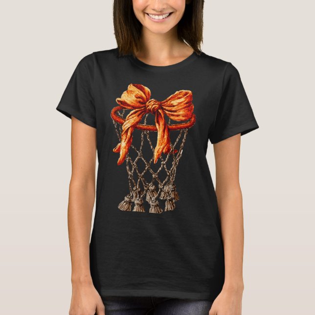 Basketball Hoop Net Coquette Bow Basketball Player T Shirt (Framsida)