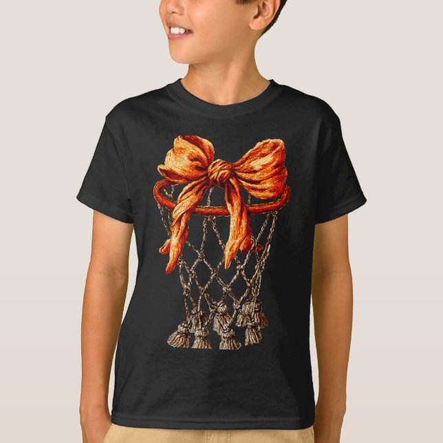 Basketball Hoop Net Coquette Bow Basketball Player T Shirt (Framsida)