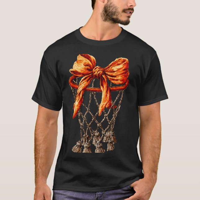 Basketball Hoop Net Coquette Bow Basketball Player T Shirt (Framsida)