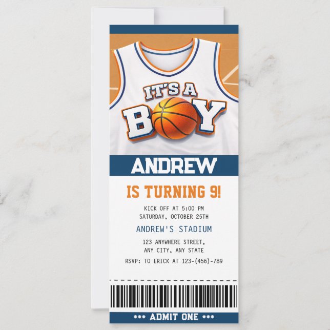 Basketball Hoopla Birthday Bash Ticket Invitations Inbjudningar (Framsida)