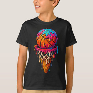 Basketball Ice Cream Drip For Boys Girls Youth Bas T Shirt