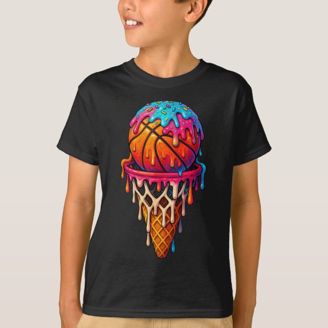 Basketball Ice Cream Drip For Boys Girls Youth Bas T Shirt (Framsida)