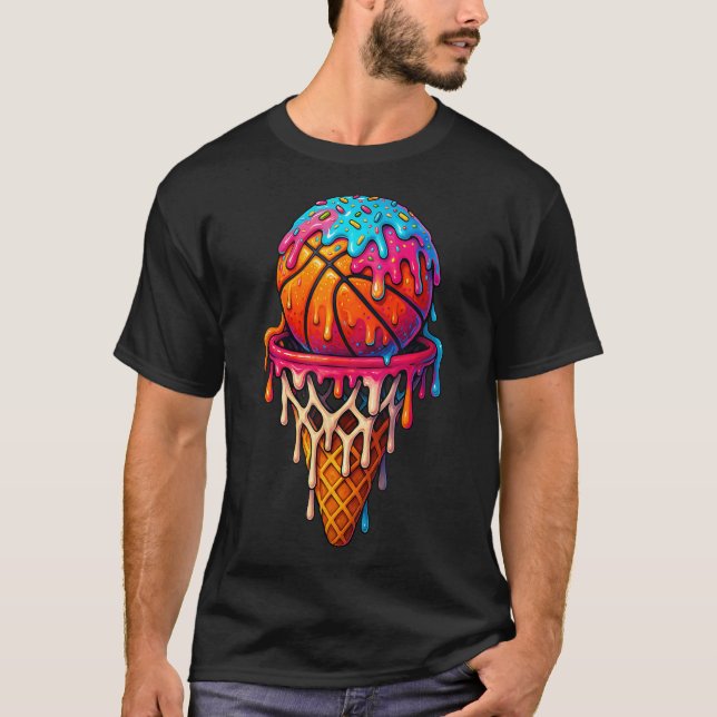 Basketball Ice Cream Drip For Boys Girls Youth Bas T Shirt (Framsida)