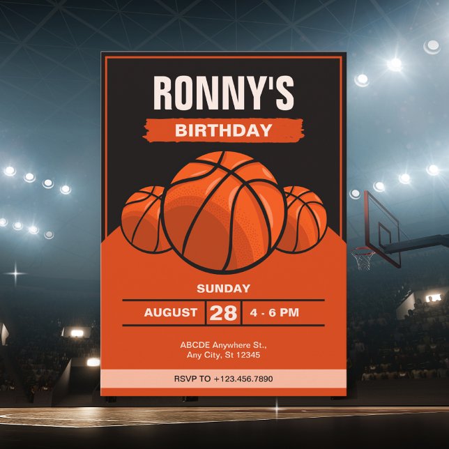 Basketball ikonisk svart orange födelsedag  inbjudningar (Skapare uppladdad)