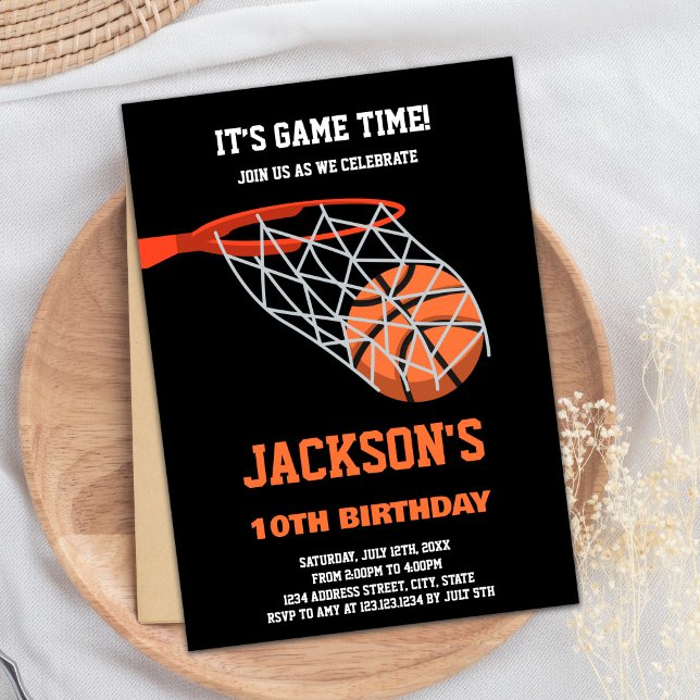 Basketball-inbjudningar boll Basket på födelsedage Inbjudningar (Ball Basket Basketball Birthday Invitations)