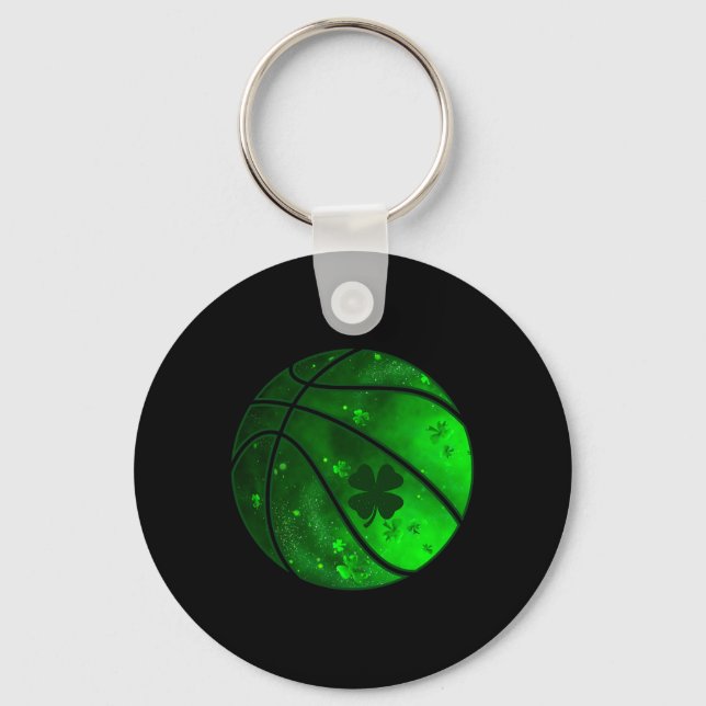 Basketball Irish Shamrock Lucky Klöver St Patrick Nyckelring (Framsida)