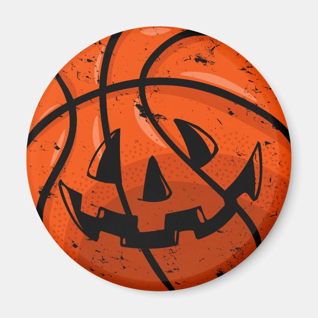 Basketball Jack o lantern Grunge Halloween Pumpkin Magnet (Framsidan)