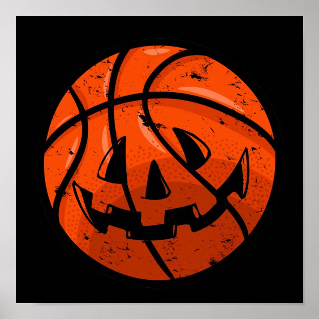 Basketball Jack o lantern Grunge Halloween Pumpkin Poster (Framsidan)