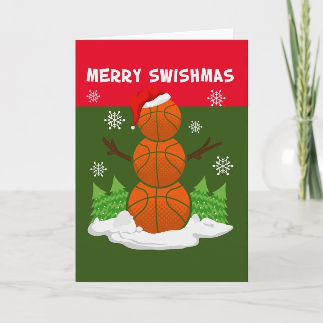 Basketball jul MERRY SWISHMAS med julhatt Kort (Framsida)