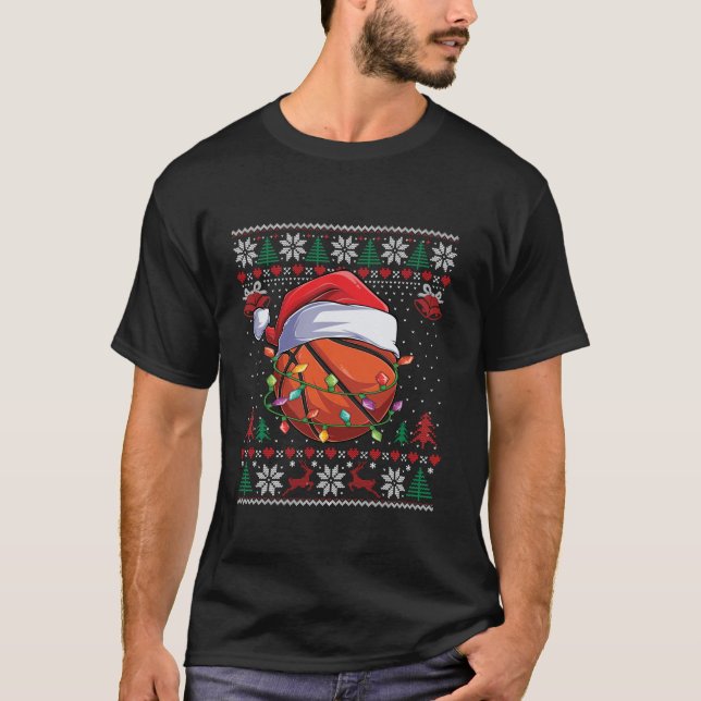 Basketball jul Ugly Sweater Funny Santa Spor T Shirt (Framsida)
