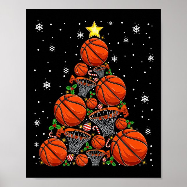 Basketball Julafton Träd Ljus Santa Basketball Chr Poster (Framsidan)