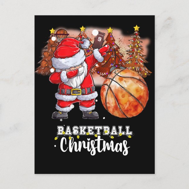 Basketball Julgran och Jultomten Helg Vykort (Framsida)